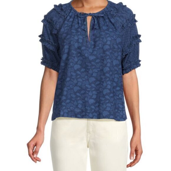 Faherty Tops - FAHERTY Bodhi Floral Raglan Sleeve Ruffle Top in Sz M